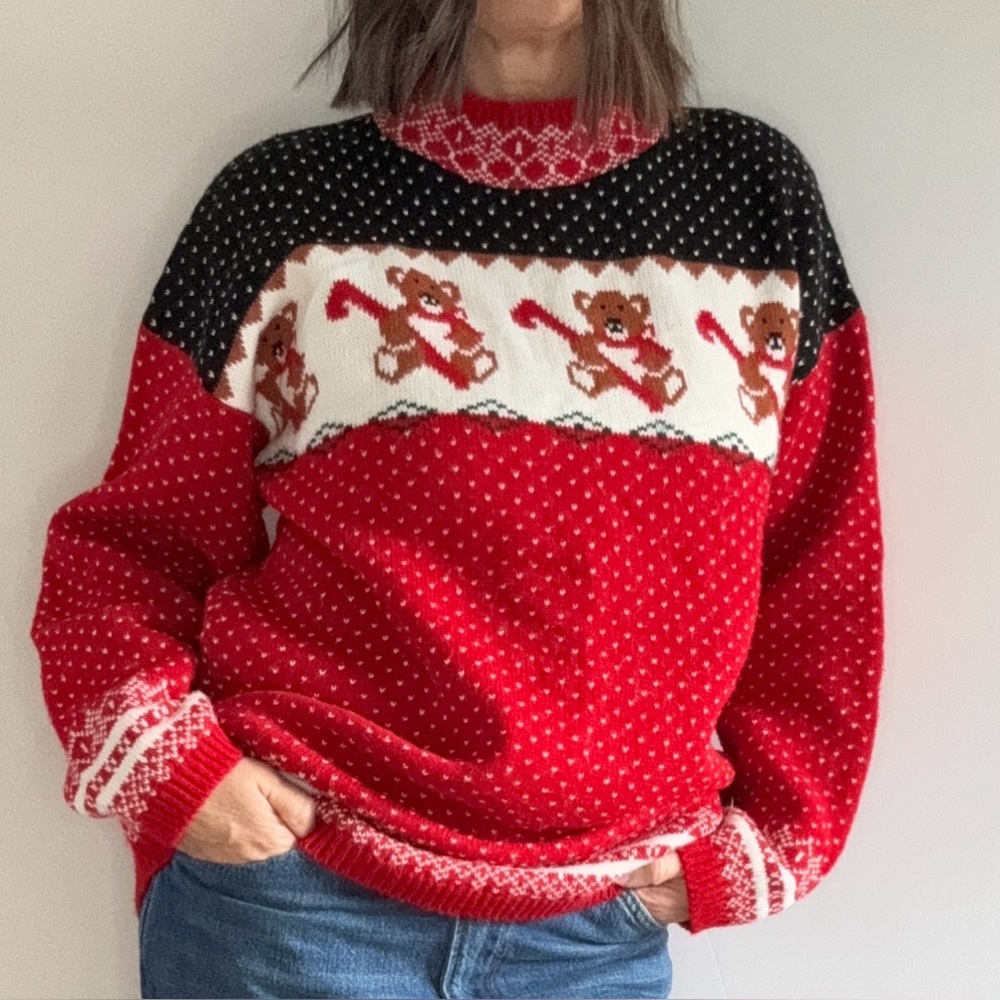 🧸 Vintage 80-90’s Sweetbriar Cute Teddy Bear Christmas Holiday Sweater 🎅🏼 Size M